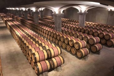 Cava llena de barriles desde vista de arriba